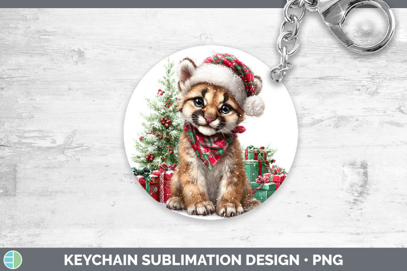 cougar-keychain-woodland-christmas-santa-sublimation-keyring