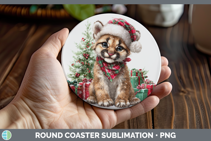 cougar-round-coaster-woodland-christmas-santa-sublimation-co