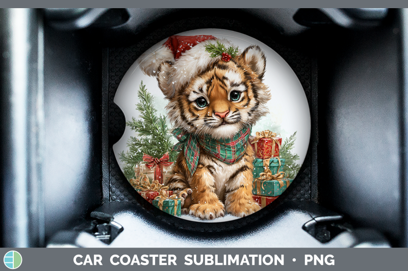 tiger-car-coaster-christmas-santa-hat-sublimation-drink-mat