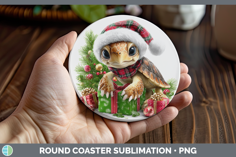 sea-turtle-round-coaster-christmas-santa-hat-sublimation-coa