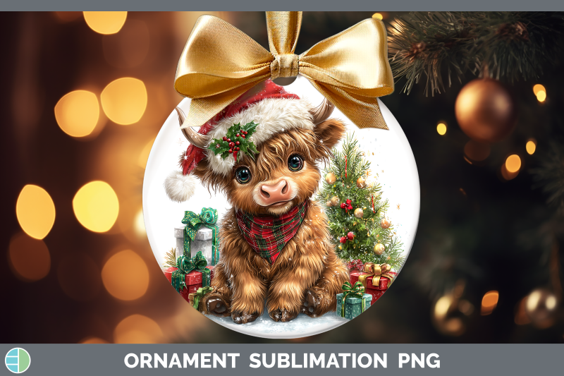 highland-cow-ornament-christmas-santa-hat-sublimation-bauble