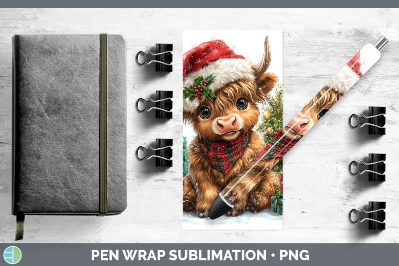 highland-cow-pen-wrap-christmas-santa-hat-sublimation-pen-de
