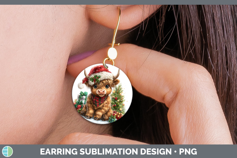 highland-cow-round-earrings-christmas-santa-hat-sublimation
