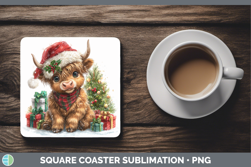highland-cow-square-coaster-christmas-santa-hat-sublimation