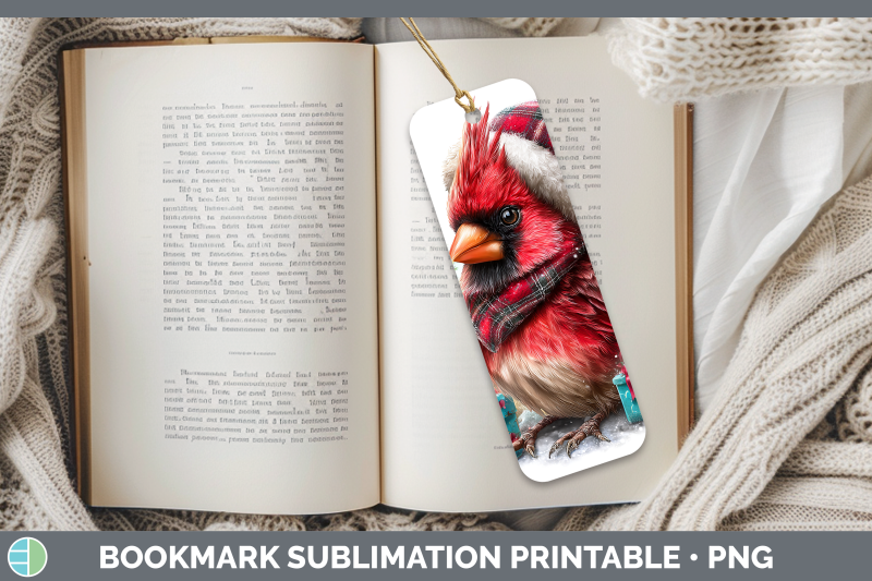 cardinal-bookmark-christmas-santa-hat-sublimation-printable