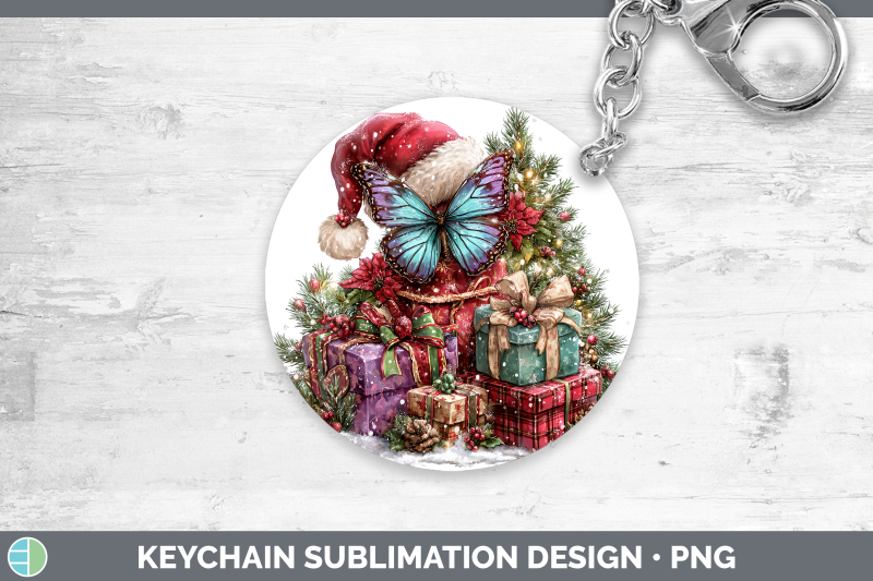 butterfly-keychain-christmas-santa-hat-sublimation-keyring-d