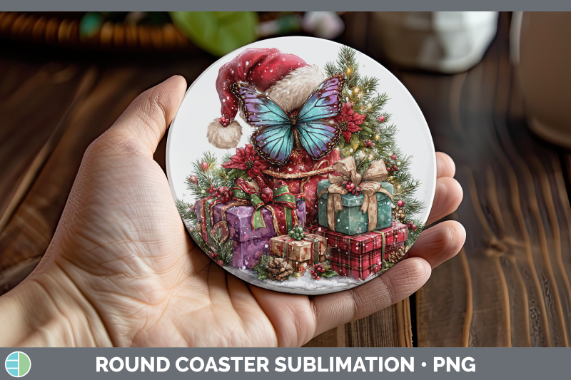 butterfly-round-coaster-christmas-santa-hat-sublimation-coas