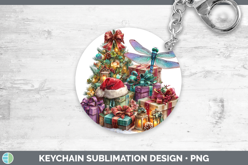 dragonfly-keychain-christmas-santa-hat-sublimation-keyring-d