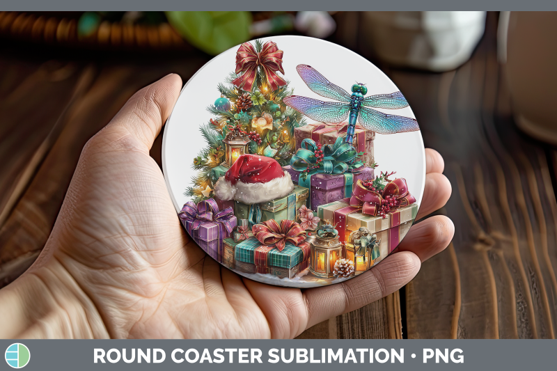 dragonfly-round-coaster-christmas-santa-hat-sublimation-coas
