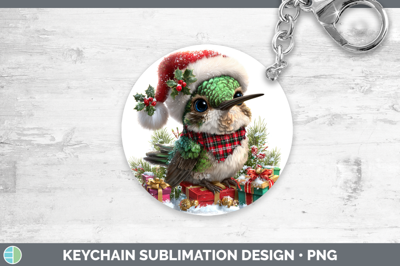hummingbird-keychain-christmas-santa-hat-sublimation-keyring