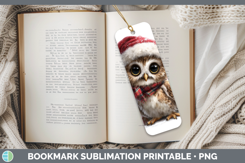 owl-bookmark-christmas-santa-hat-sublimation-printable-desig