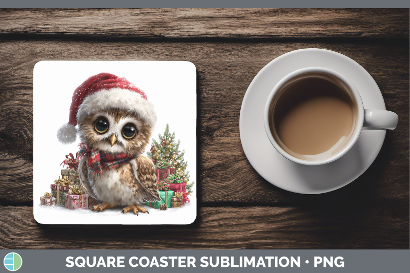 owl-square-coaster-christmas-santa-hat-sublimation-drink-mat
