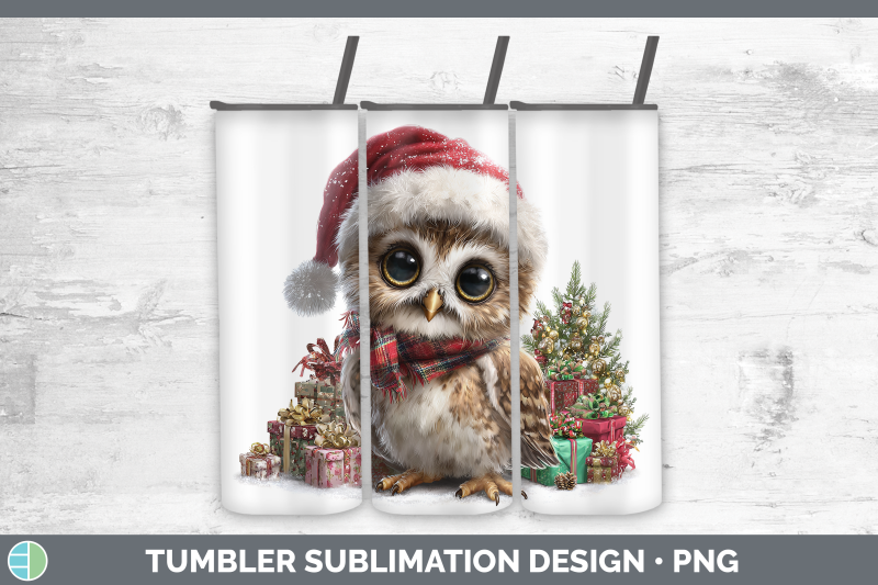 owl-tumbler-christmas-santa-hat-sublimation-20-oz-skinny-tum