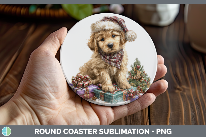 puppy-round-coaster-christmas-santa-hat-sublimation-coaster