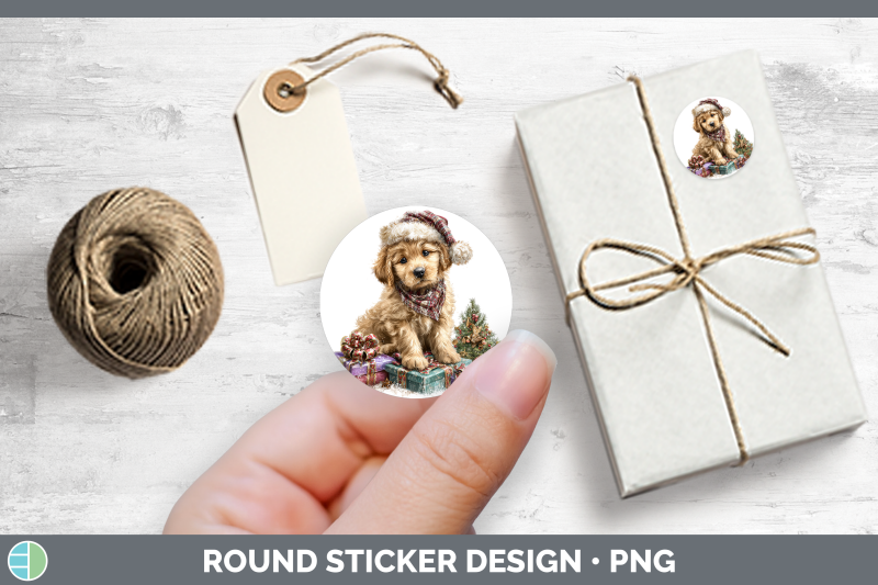 christmas-santa-hat-puppy-stickers-round-labels-designs