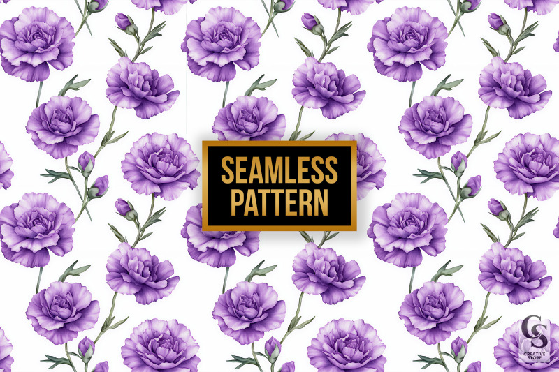 purple-watercolor-carnation-seamless-pattern