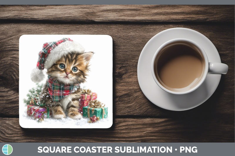 kitten-square-coaster-christmas-santa-hat-sublimation-drink