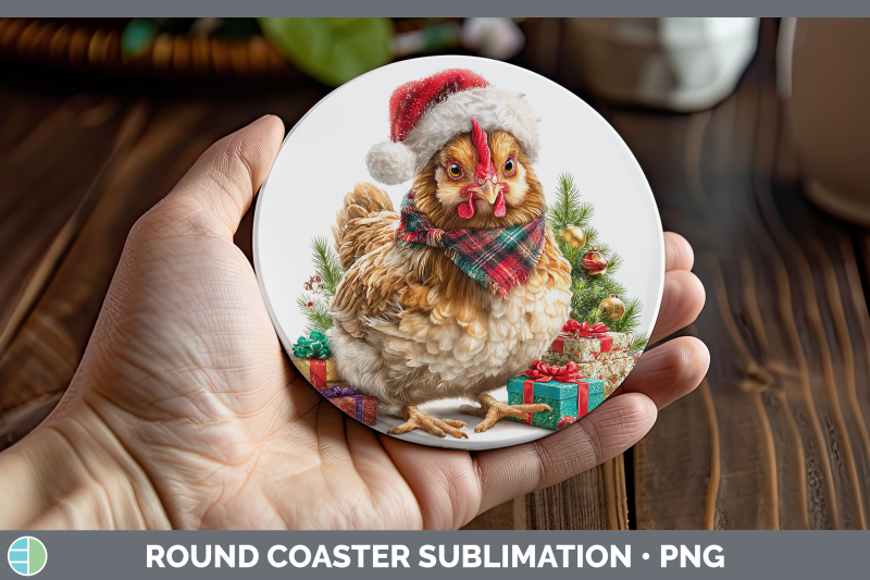 chicken-round-coaster-christmas-santa-hat-sublimation-coaste