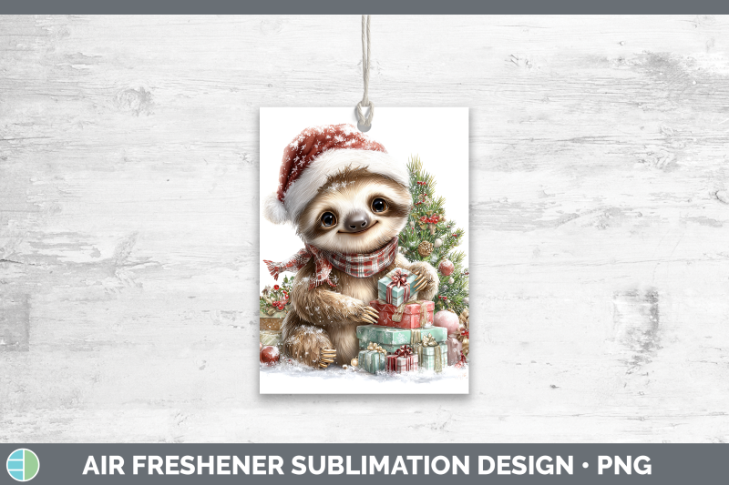 sloth-air-freshener-christmas-santa-hat-sublimation-car-scen