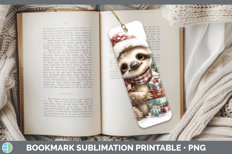 sloth-bookmark-christmas-santa-hat-sublimation-printable-des