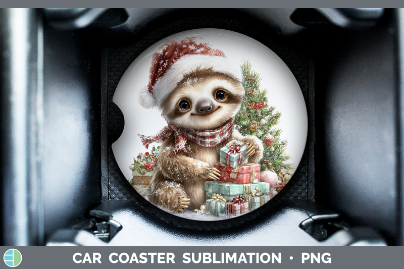 sloth-car-coaster-christmas-santa-hat-sublimation-drink-mat