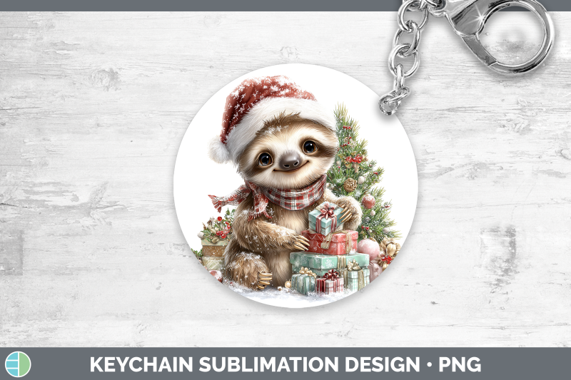 sloth-keychain-christmas-santa-hat-sublimation-keyring-desig
