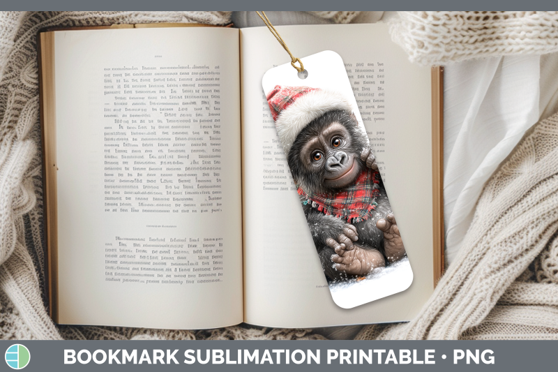 gorilla-bookmark-christmas-santa-hat-sublimation-printable-d