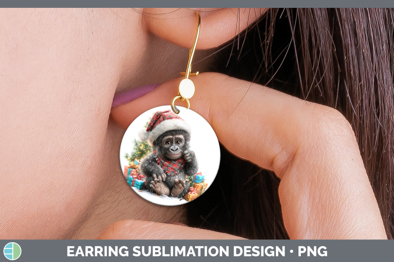 gorilla-round-earrings-christmas-santa-hat-sublimation-earri