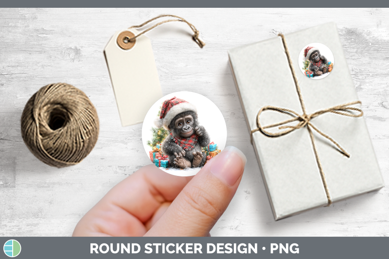christmas-santa-hat-gorilla-stickers-round-labels-designs