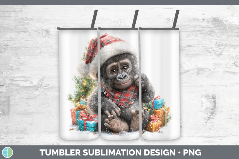 gorilla-tumbler-christmas-santa-hat-sublimation-20-oz-skinny