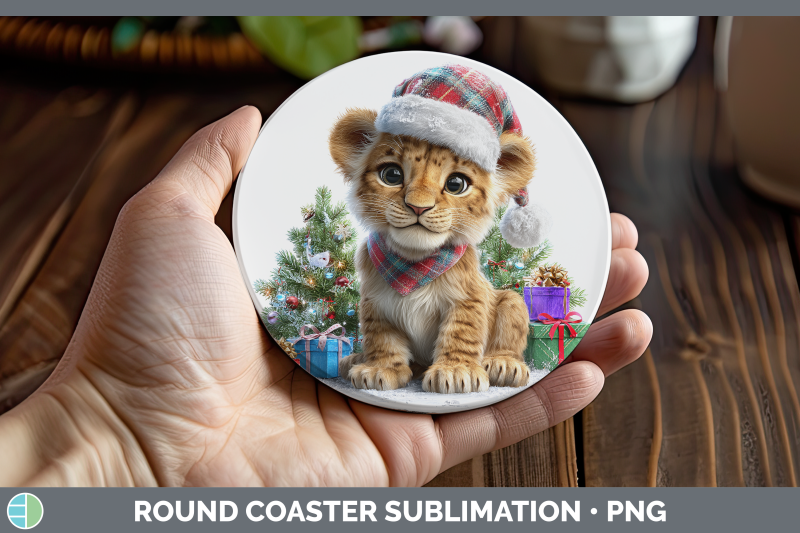 lion-round-coaster-christmas-santa-hat-sublimation-coaster-d