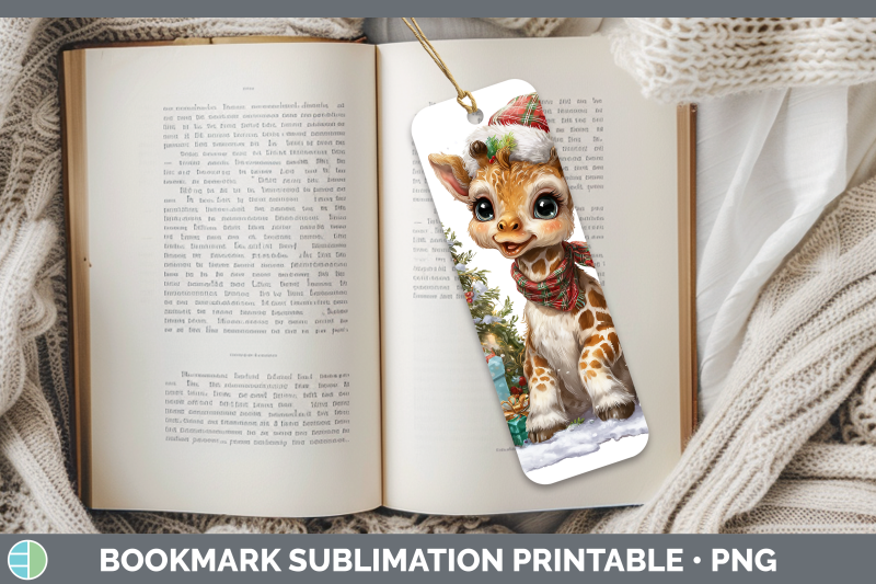 giraffe-bookmark-christmas-santa-hat-sublimation-printable-d