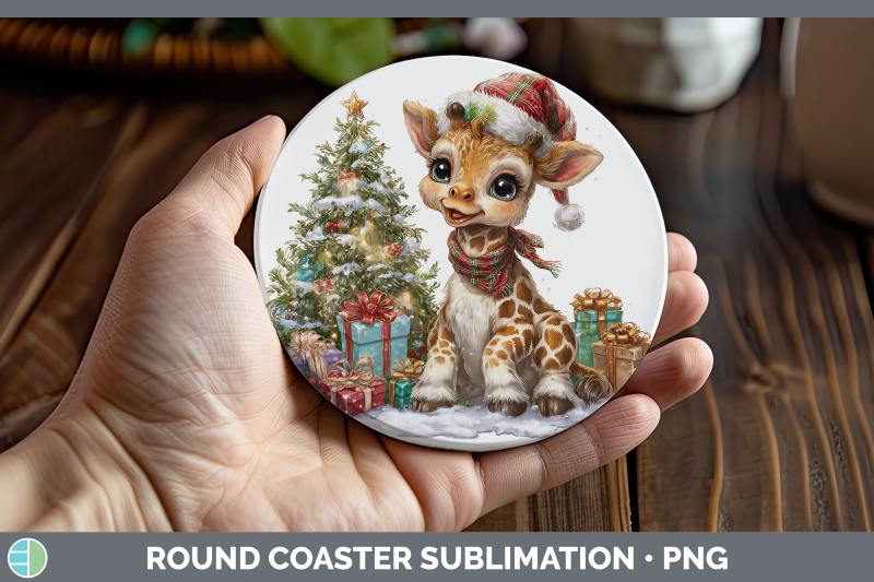 giraffe-round-coaster-christmas-santa-hat-sublimation-coaste