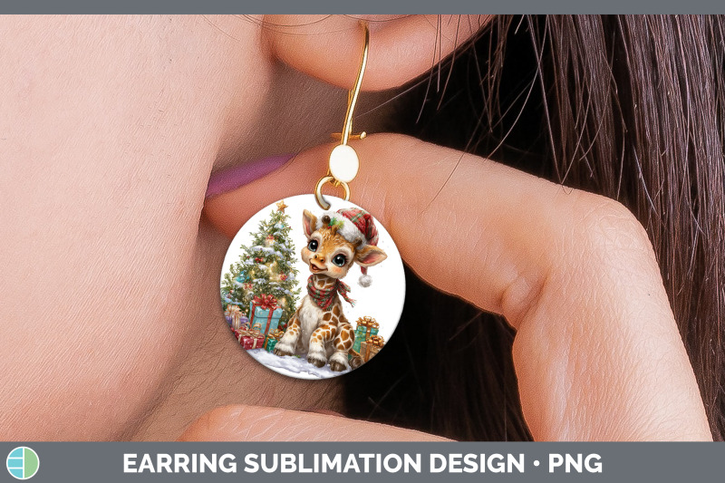 giraffe-round-earrings-christmas-santa-hat-sublimation-earri