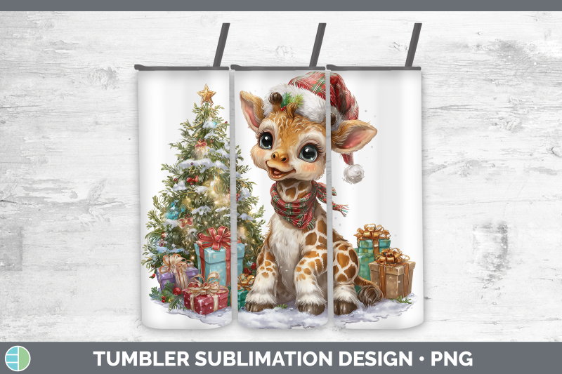 giraffe-tumbler-christmas-santa-hat-sublimation-20-oz-skinny