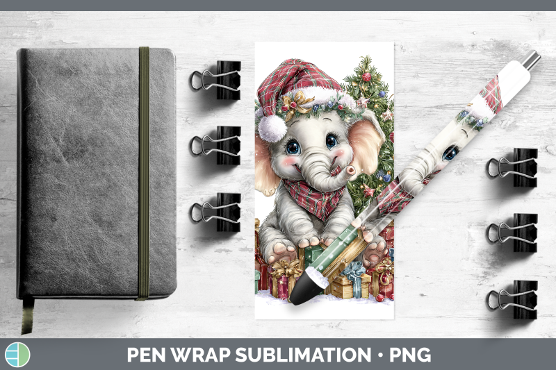 elephant-pen-wrap-christmas-santa-hat-sublimation-pen-design