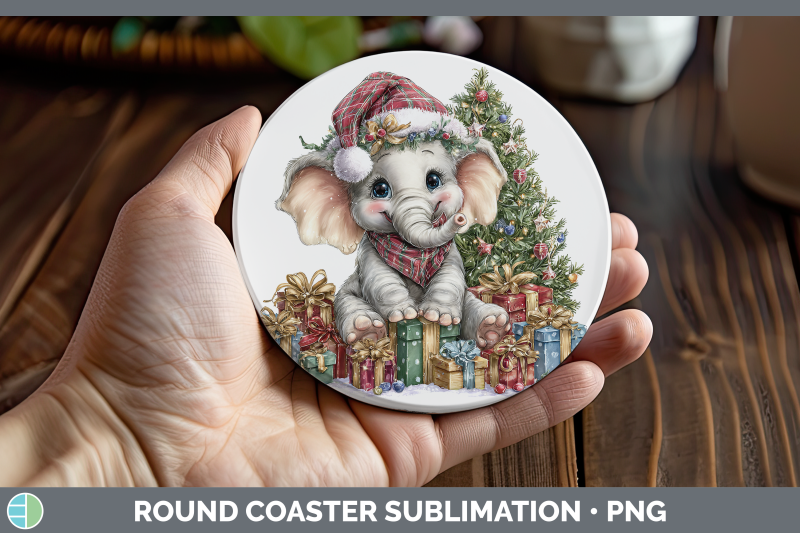 elephant-round-coaster-christmas-santa-hat-sublimation-coast