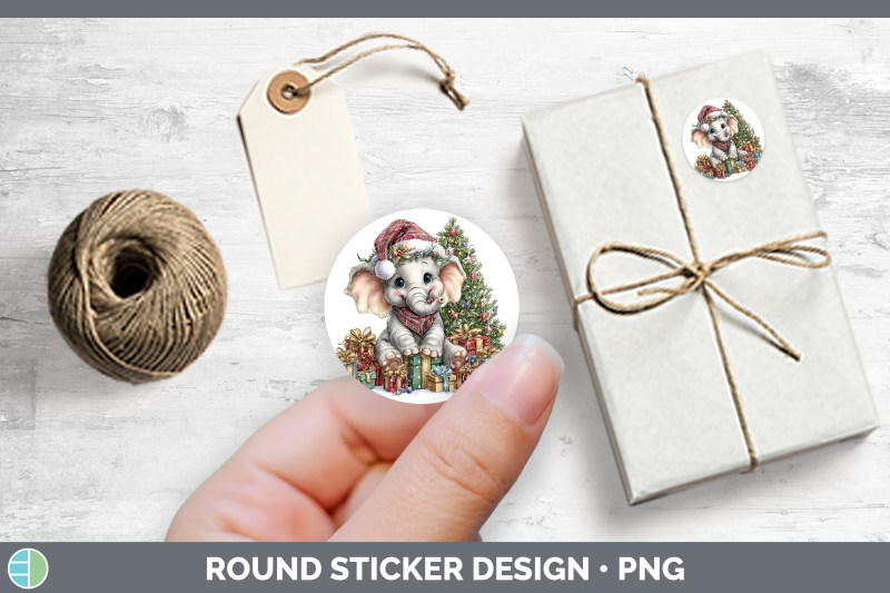 christmas-santa-hat-elephant-stickers-round-labels-designs