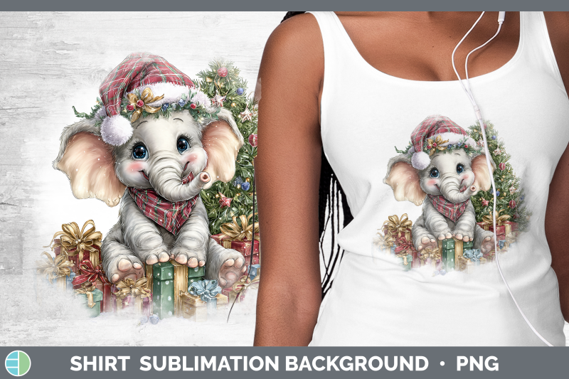 elephant-shirt-christmas-santa-hat-sublimation-background-de