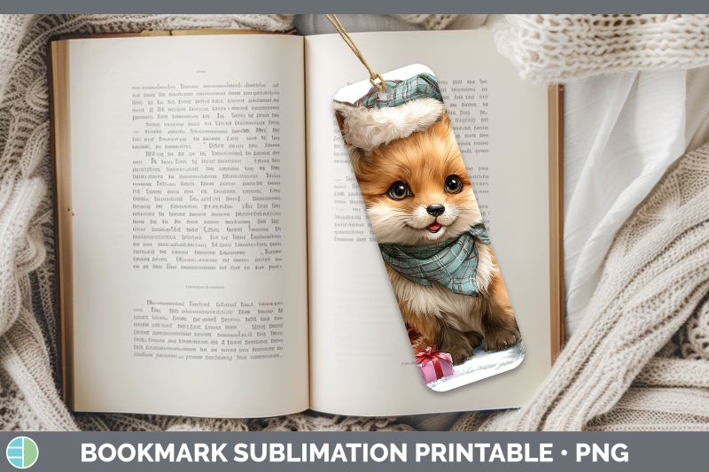 fox-bookmark-christmas-santa-hat-sublimation-printable-desig