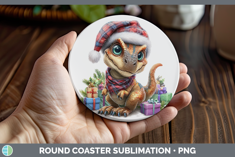 dinosaur-round-coaster-christmas-santa-hat-sublimation-coast