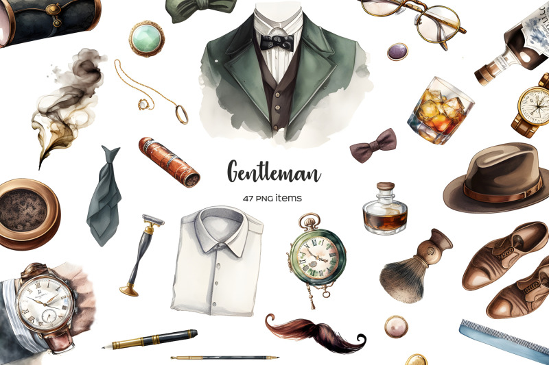 watercolor-gentleman-clipart-gentleman-wardrobe-hat-glasses-tie