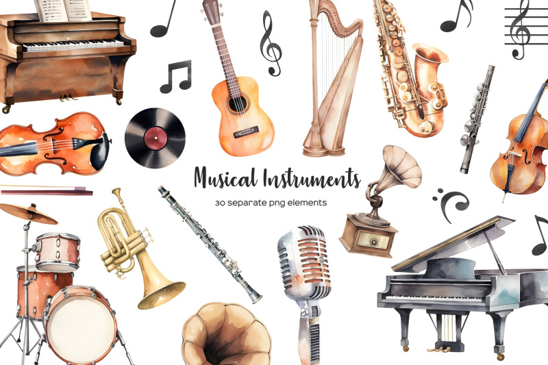 watercolor-musical-instruments-clipart-orchestra-instruments-clip-art