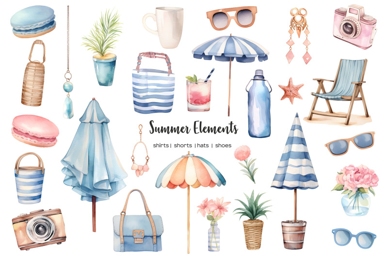 watercolor-summer-clipart-summer-beach-clip-art-seasonal-bundle-summ