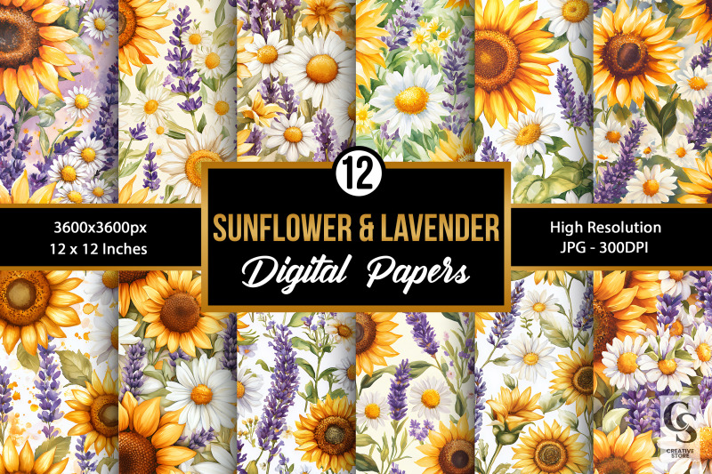 summer-watercolor-sunflowers-amp-lavender-floral-patterns