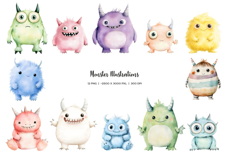 watercolor-cute-monsters-clipart-monster-birthday-set