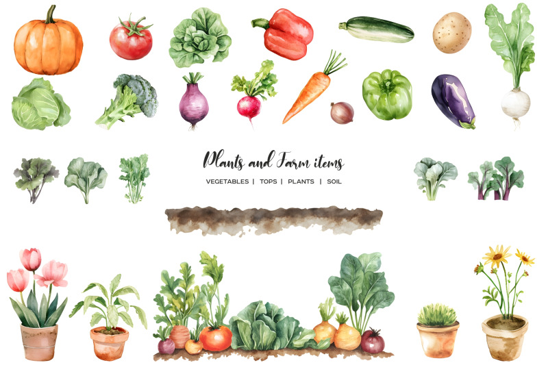 watercolor-farming-life-clipart-village-life-elements-gardening-item