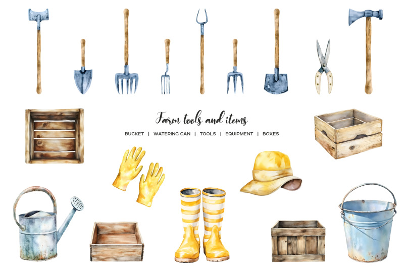 watercolor-farming-life-clipart-village-life-elements-gardening-item