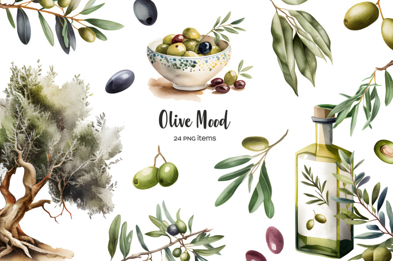 watercolor-olive-clipart-olive-branches-and-leaves-watercolor