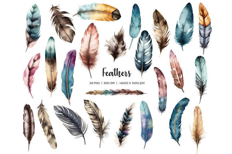 watercolor-feather-clipart-boho-feather-clip-art